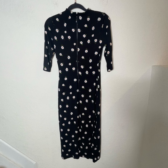 Alice+Olivia NWT Tossed Daisy Midi Dress Size 0 3/4 sleeve Black Mesh Lined - Picture 2 of 16